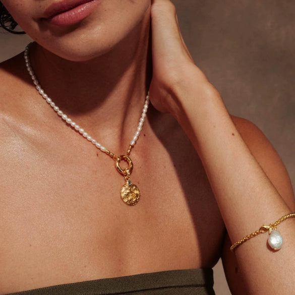 Necklace Copper Pearl Ocean Retro Geometric Style Gold Plated Mixed Gem Inlay Ochain