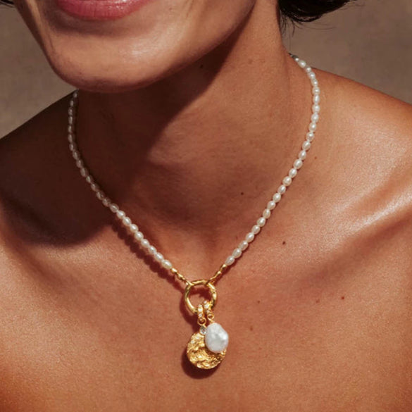 Necklace Copper Pearl Ocean Retro Geometric Style Gold Plated Mixed Gem Inlay Ochain