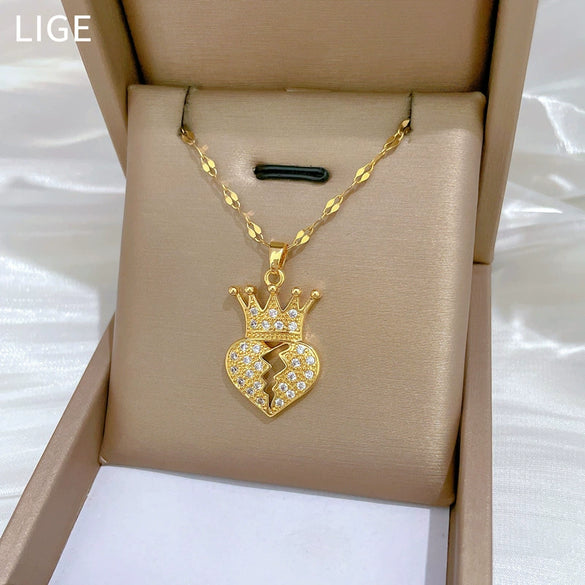 Necklace Copper Pendant Stainless Steel Chain Heart Crown Geometric Light Luxury Elegant Gorgeous Unisex