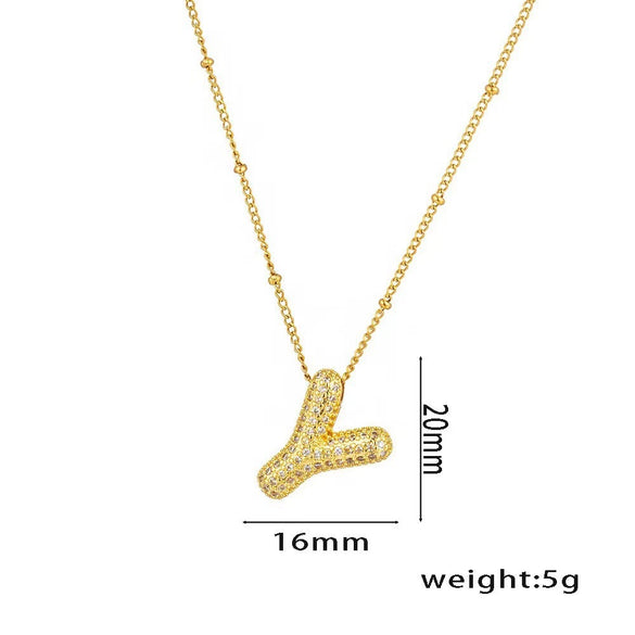Necklace Copper Plated Real Gold Micro Inlaid Zircon Geometric Balloon Letter Pendant Simple Style