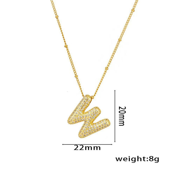 Necklace Copper Plated Real Gold Micro Inlaid Zircon Geometric Balloon Letter Pendant Simple Style