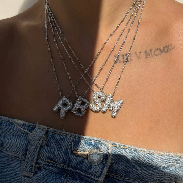 Necklace Copper Plated Real Gold Micro Inlaid Zircon Geometric Balloon Letter Pendant Simple Style