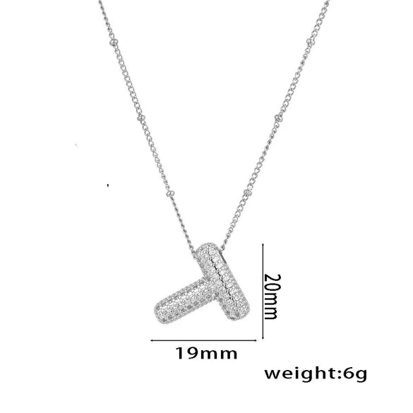 Necklace Copper Plated Real Gold Micro Inlaid Zircon Geometric Balloon Letter Pendant Simple Style