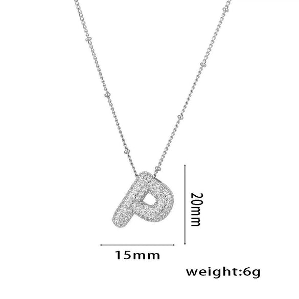 Necklace Copper Plated Real Gold Micro Inlaid Zircon Geometric Balloon Letter Pendant Simple Style