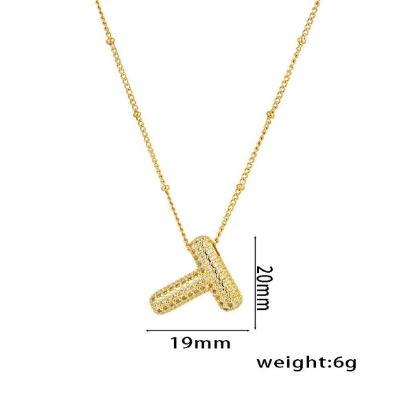 Necklace Copper Plated Real Gold Micro Inlaid Zircon Geometric Balloon Letter Pendant Simple Style