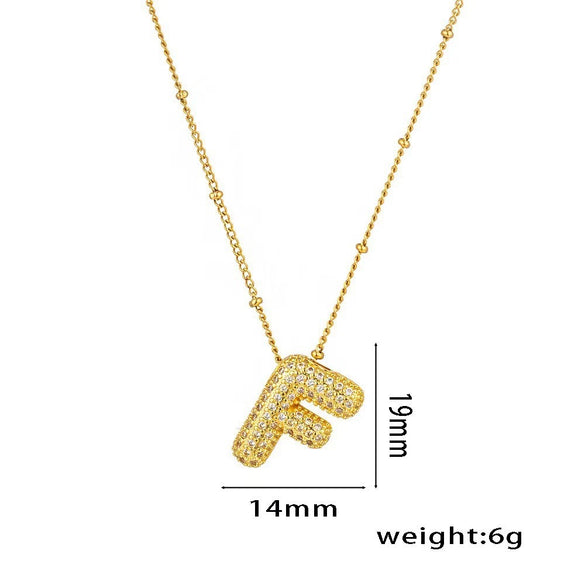 Necklace Copper Plated Real Gold Micro Inlaid Zircon Geometric Balloon Letter Pendant Simple Style