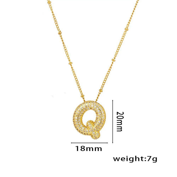 Necklace Copper Plated Real Gold Micro Inlaid Zircon Geometric Balloon Letter Pendant Simple Style