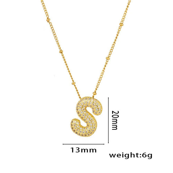 Necklace Copper Plated Real Gold Micro Inlaid Zircon Geometric Balloon Letter Pendant Simple Style