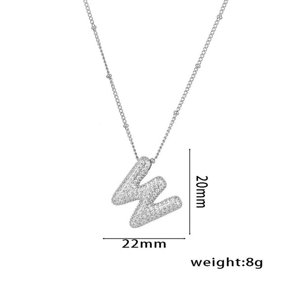 Necklace Copper Plated Real Gold Micro Inlaid Zircon Geometric Balloon Letter Pendant Simple Style