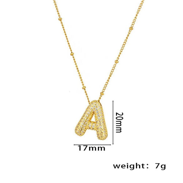 Necklace Copper Plated Real Gold Micro Inlaid Zircon Geometric Balloon Letter Pendant Simple Style
