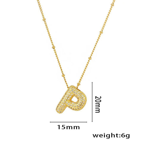 Necklace Copper Plated Real Gold Micro Inlaid Zircon Geometric Balloon Letter Pendant Simple Style