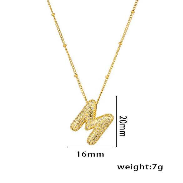 Necklace Copper Plated Real Gold Micro Inlaid Zircon Geometric Balloon Letter Pendant Simple Style