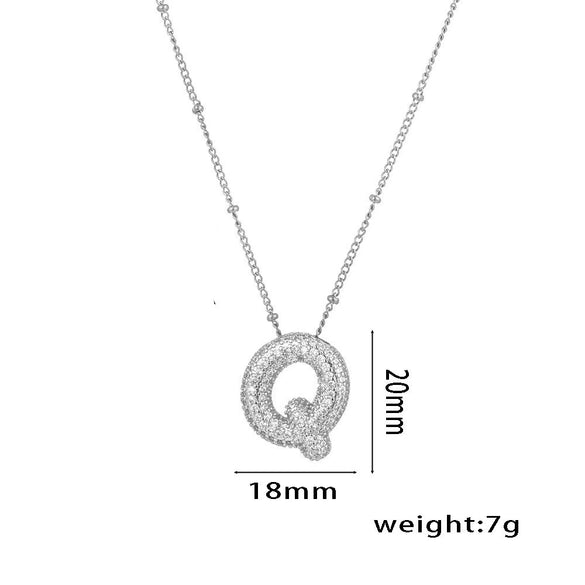 Necklace Copper Plated Real Gold Micro Inlaid Zircon Geometric Balloon Letter Pendant Simple Style