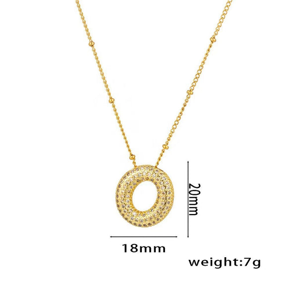 Necklace Copper Plated Real Gold Micro Inlaid Zircon Geometric Balloon Letter Pendant Simple Style