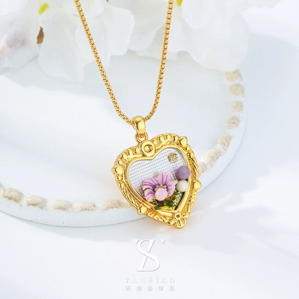 Necklace Copper Plated With Real Gold Freshwater Pearls Geometric Flower Leaf Pattern Electroplating Light Luxury Niche Clavicle Chain For Women French Retro Style