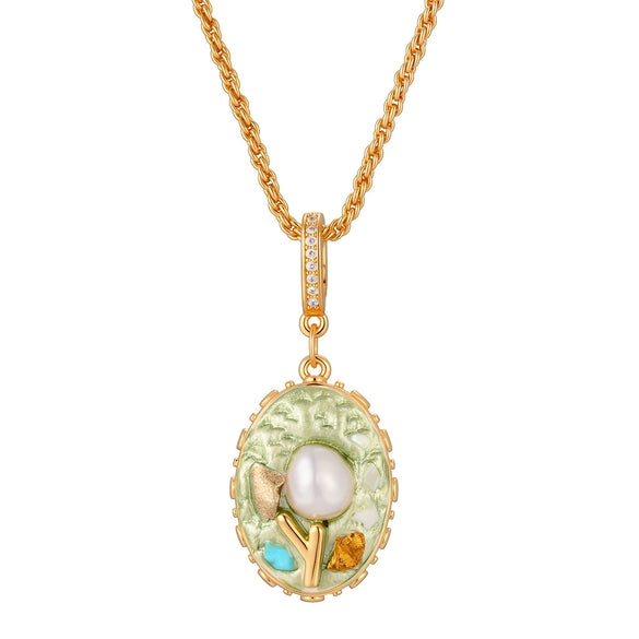 Necklace Copper Plated With Real Gold Freshwater Pearls Geometric Flower Leaf Pattern Electroplating Light Luxury Niche Clavicle Chain For Women French Retro Style