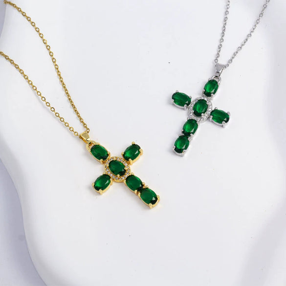 Necklace Copper Titanium Steel Electroplated Mixed Gemstone Pendant Simple O Word Chain Jewelry For Women