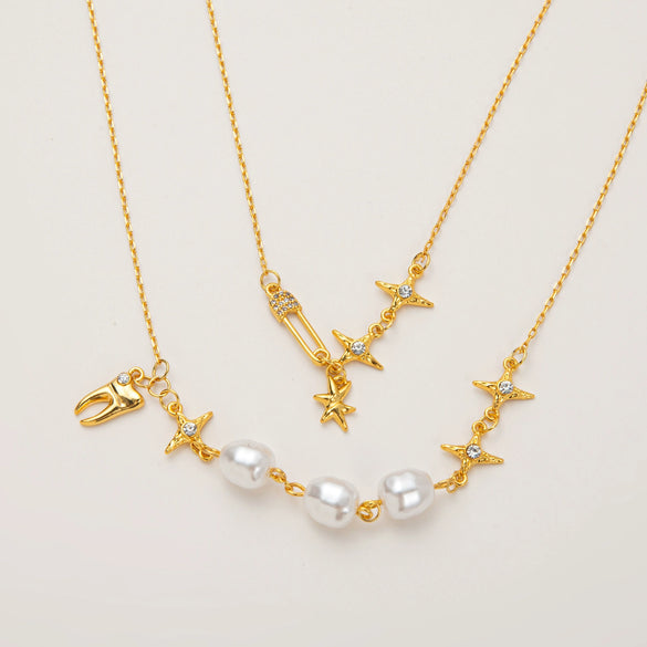 Necklace Copper Titanium Steel Geometric Electroplating Pearl Light Zircon