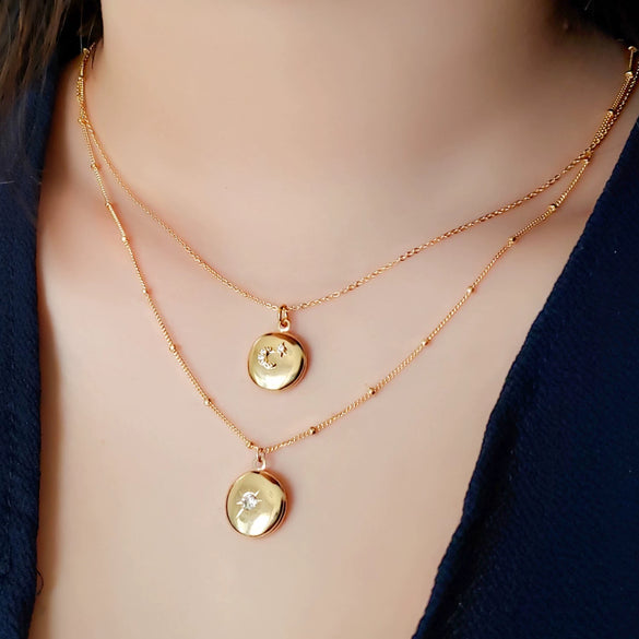 Necklace Copper Titanium Steel Geometric Heart Doublesided Album Photo Box Woolen Water Wave Chain 18K Gold Plated