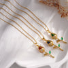 Necklace Copper Titanium Steel Gold Plated Cat's Eye Tulip Design With Flower Leaf Pattern Mixed Gem Inlay For Women