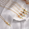 Necklace Copper Titanium Steel Gold Plated Cat's Eye Tulip Design With Flower Leaf Pattern Mixed Gem Inlay For Women