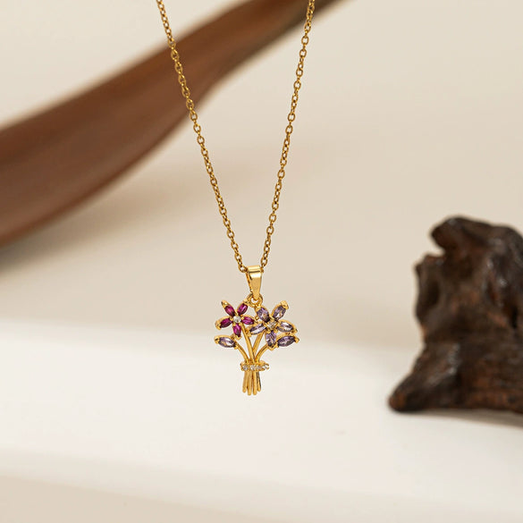Necklace Copper Titanium Steel Star Heart Shape Bow Electroplating Women's Niche Light Luxury Pendant Accessories Clavicle Chain