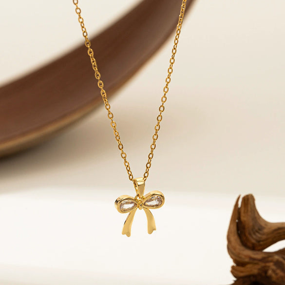 Necklace Copper Titanium Steel Star Heart Shape Bow Electroplating Women's Niche Light Luxury Pendant Accessories Clavicle Chain