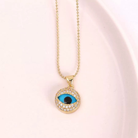 Necklace Copper Zircon Colored Glaze Geometric Devil's Eye Electroplating Inlay