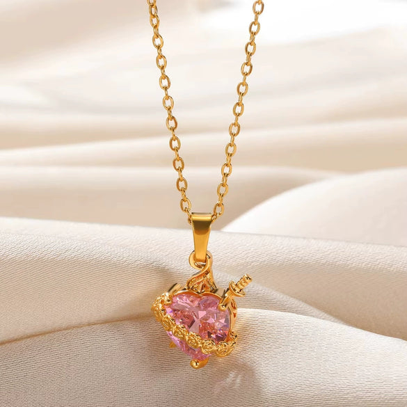 Necklace Copper Zircon Heart Shape Love Arrow Flower Pendant Fashion