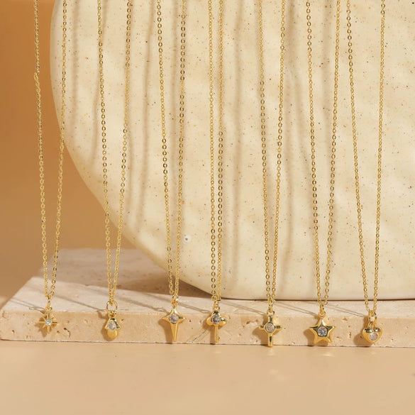 Necklace Copper Zircon Sixpointed Star Geometric Electroplating Ochain
