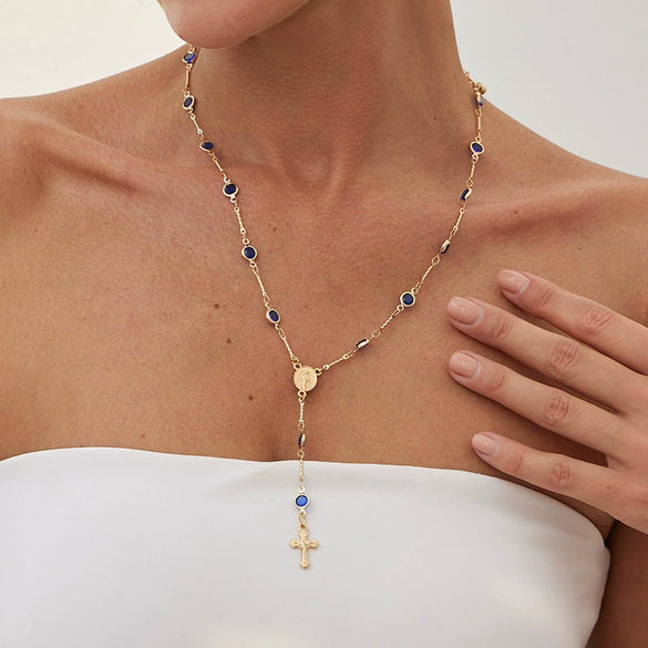 Necklace Crystal Chain Alloy Geometric Cross Electroplating