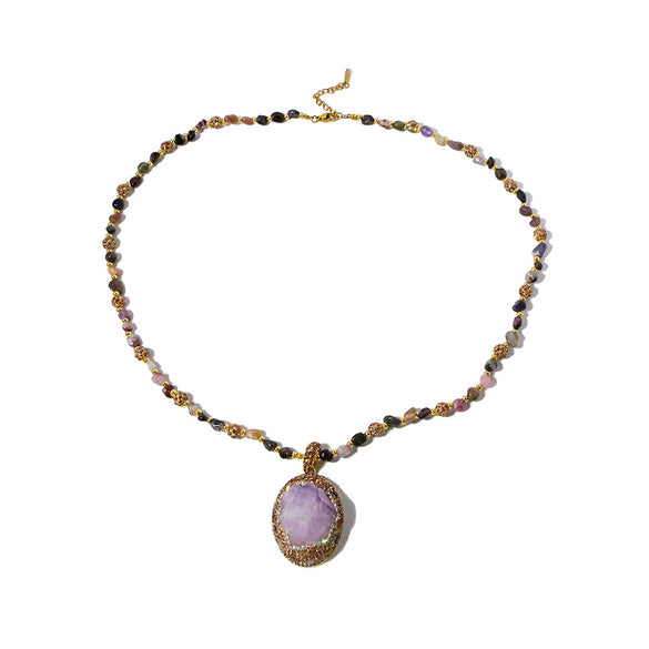 Necklace Crystal Geometric Exaggerated Electroplating Women's Medieval Vintage Amethyst Tourmaline