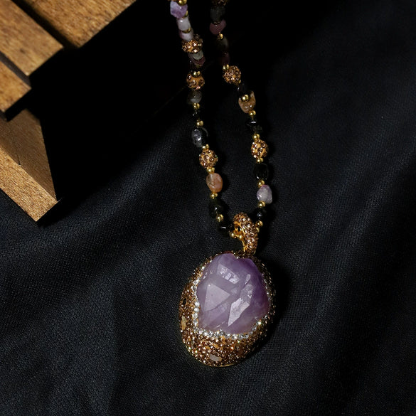 Necklace Crystal Geometric Exaggerated Electroplating Women's Medieval Vintage Amethyst Tourmaline