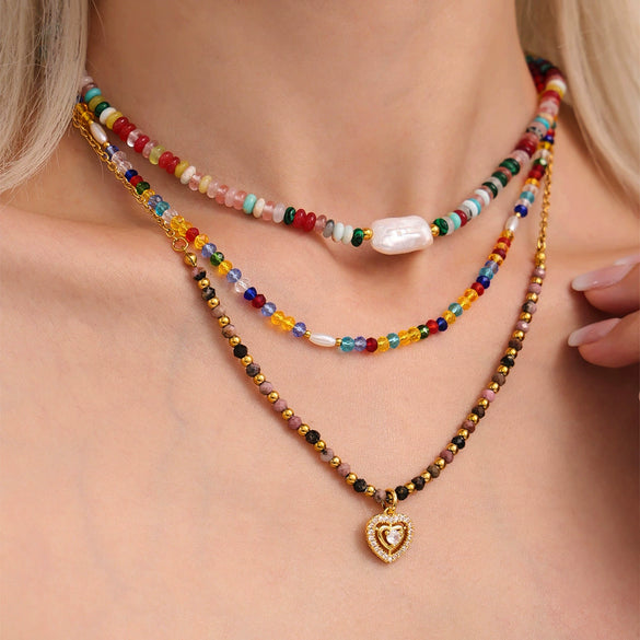 Necklace Crystal Stone Imitation Pearl Geometric Light Luxury Electroplated