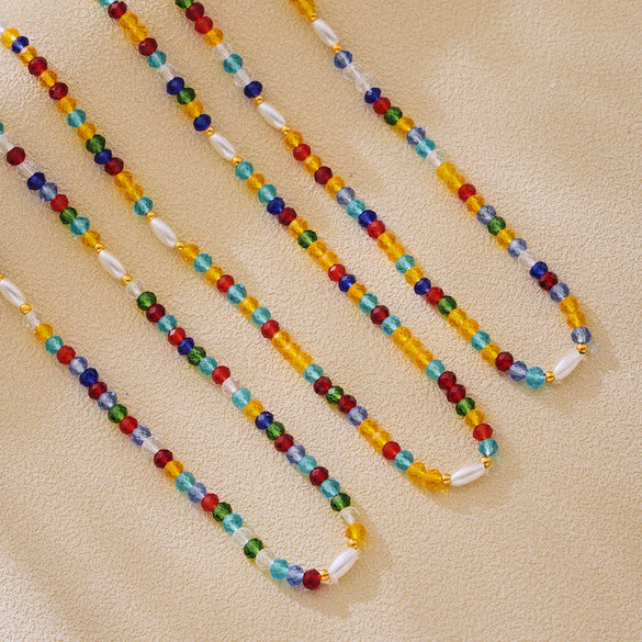 Necklace Crystal Stone Imitation Pearl Geometric Light Luxury Electroplated