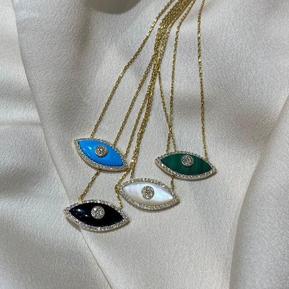 Necklace Devil's Eye Zircon Copper Titanium Steel Plated 18K True Gold Color Preservation Facial Features Expressions Style