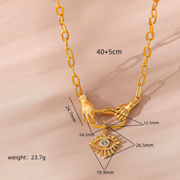 Necklace Devil's Eye Zircon Light Luxury Geometric Copper Plated Gold Stainless Steel O Chain