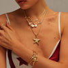 Necklace Double Irregular Paper Clip Pearl Light Zircon Geometric Copper Titanium Steel Electroplated
