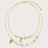 Necklace Double Irregular Paper Clip Pearl Light Zircon Geometric Copper Titanium Steel Electroplated