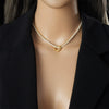 Necklace Double Layer Chain Gold Plated Stainless Steel Pearl Love Fashion Accessories