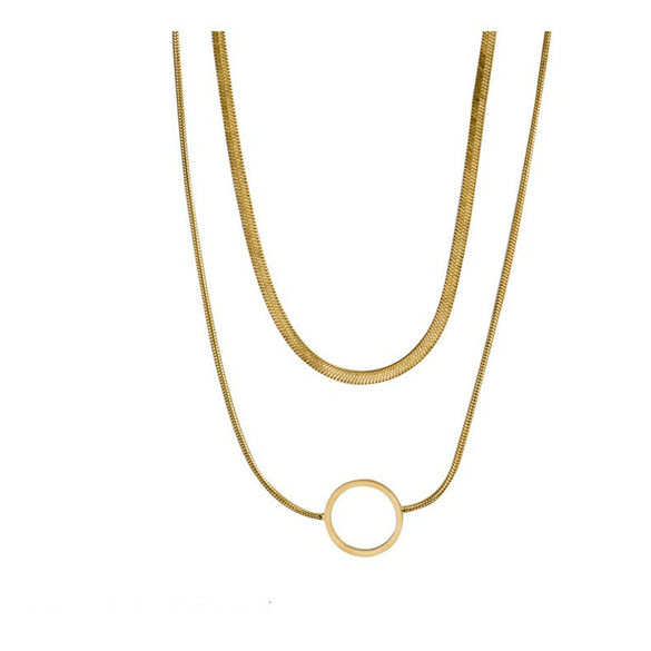 Necklace Doublelayer Snake Chain Hollow Titanium Steel Circle Pendant Geometric Electroplating