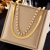 Necklace Doublelayer Stacked Chain Pearl Stainless Steel Jewelry Retro Clavicle Chain Electroplating For Women