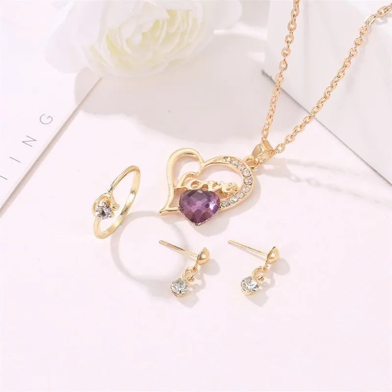 Necklace Earring Ring Set Couple Love Love Necklace Diamond Earring Ring