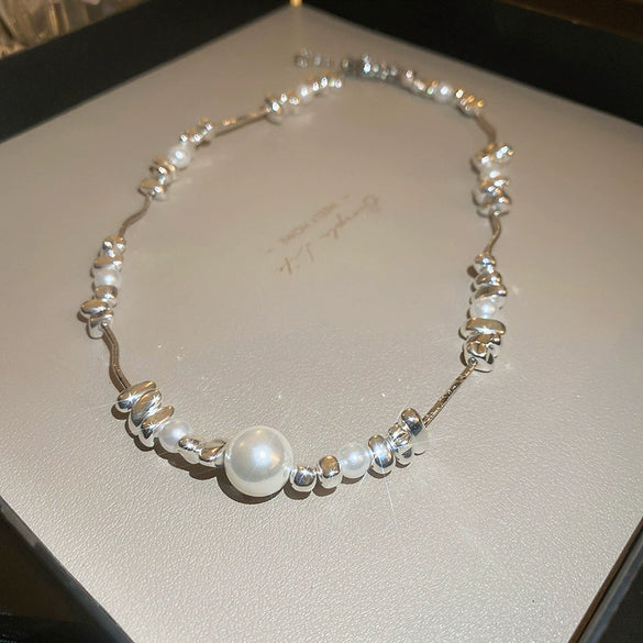 Necklace Fake Pearl Acrylic Geometric Inlaid With Pearls Light Luxury Women's Clavicle Chain