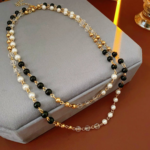 Necklace Fake Pearl Acrylic Geometric Inlaid With Pearls Light Luxury Women's Clavicle Chain