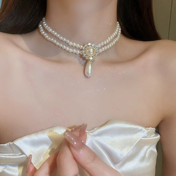 Necklace Fake Pearl Acrylic Geometric Inlaid With Pearls Light Luxury Women's Clavicle Chain
