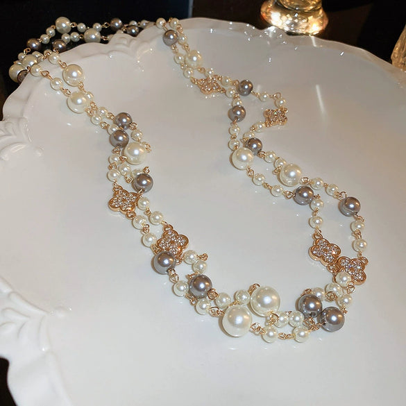 Necklace Fake Pearl Acrylic Geometric Inlaid With Pearls Light Luxury Women's Clavicle Chain