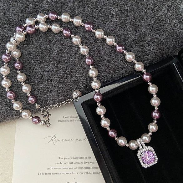Necklace Fake Pearl Acrylic Geometric Inlaid With Pearls Light Luxury Women's Clavicle Chain
