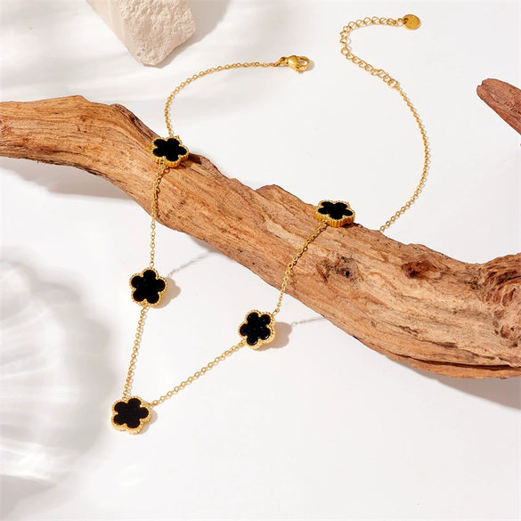 Necklace Fashionable Simple Versatile Twocolor Black And White Flower Goldplated Titanium Steel Chain Jewelry For Women