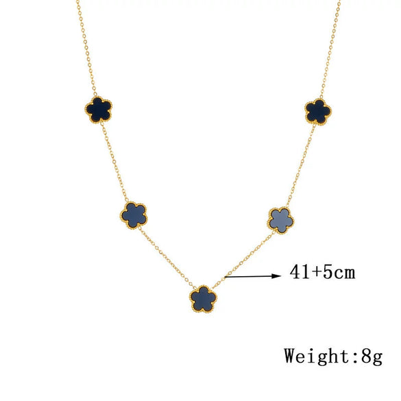 Necklace Fashionable Simple Versatile Twocolor Black And White Flower Goldplated Titanium Steel Chain Jewelry For Women